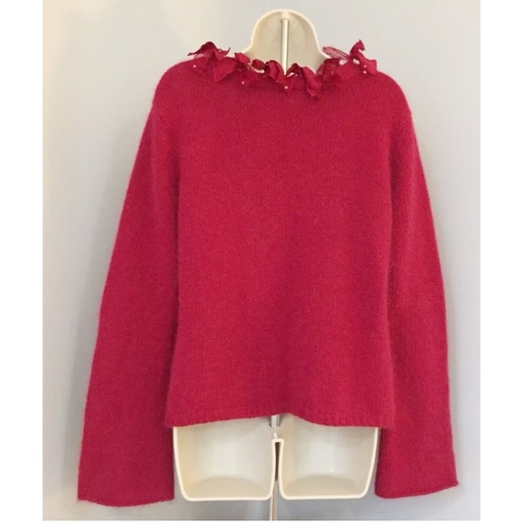 J.Jill Sz M Embellished Lambswool Angora Red CardI - Picture 2 of 8